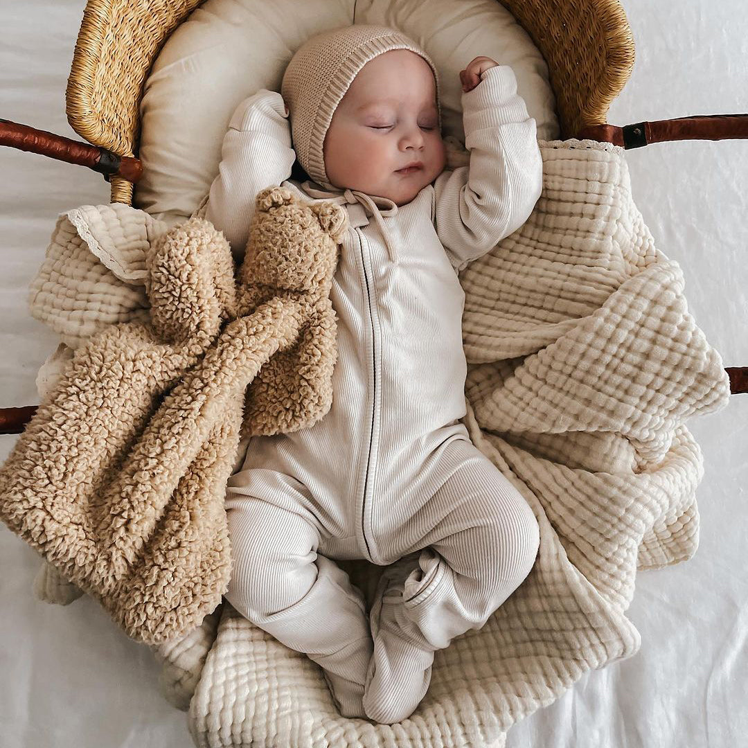 Soft Solid Color Long Sleeve Zipper Baby Jumpsuit