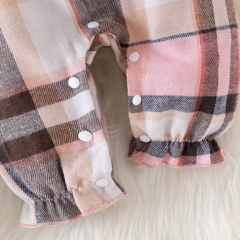 3PCS Grace Plaid Printed Suspender Baby Set