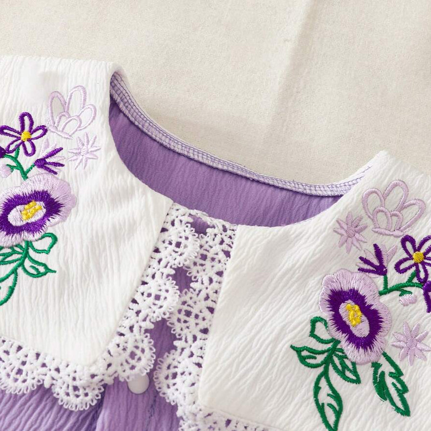 Sweet Floral Embroidery Ruffle Lace Sleeveless Baby Romper