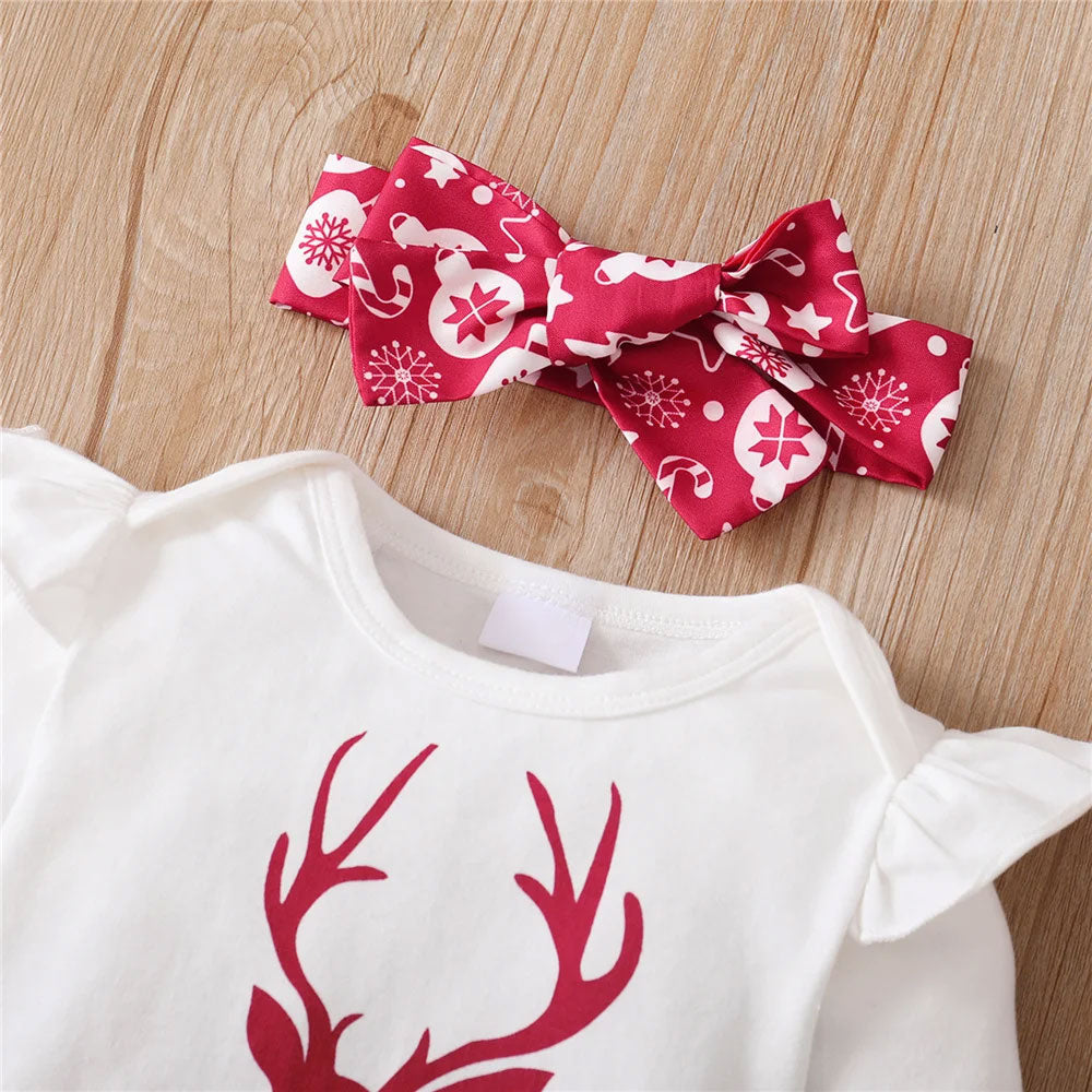 3PCS Merry Christmas Letter Reindeer Print Long Sleeve Baby Set