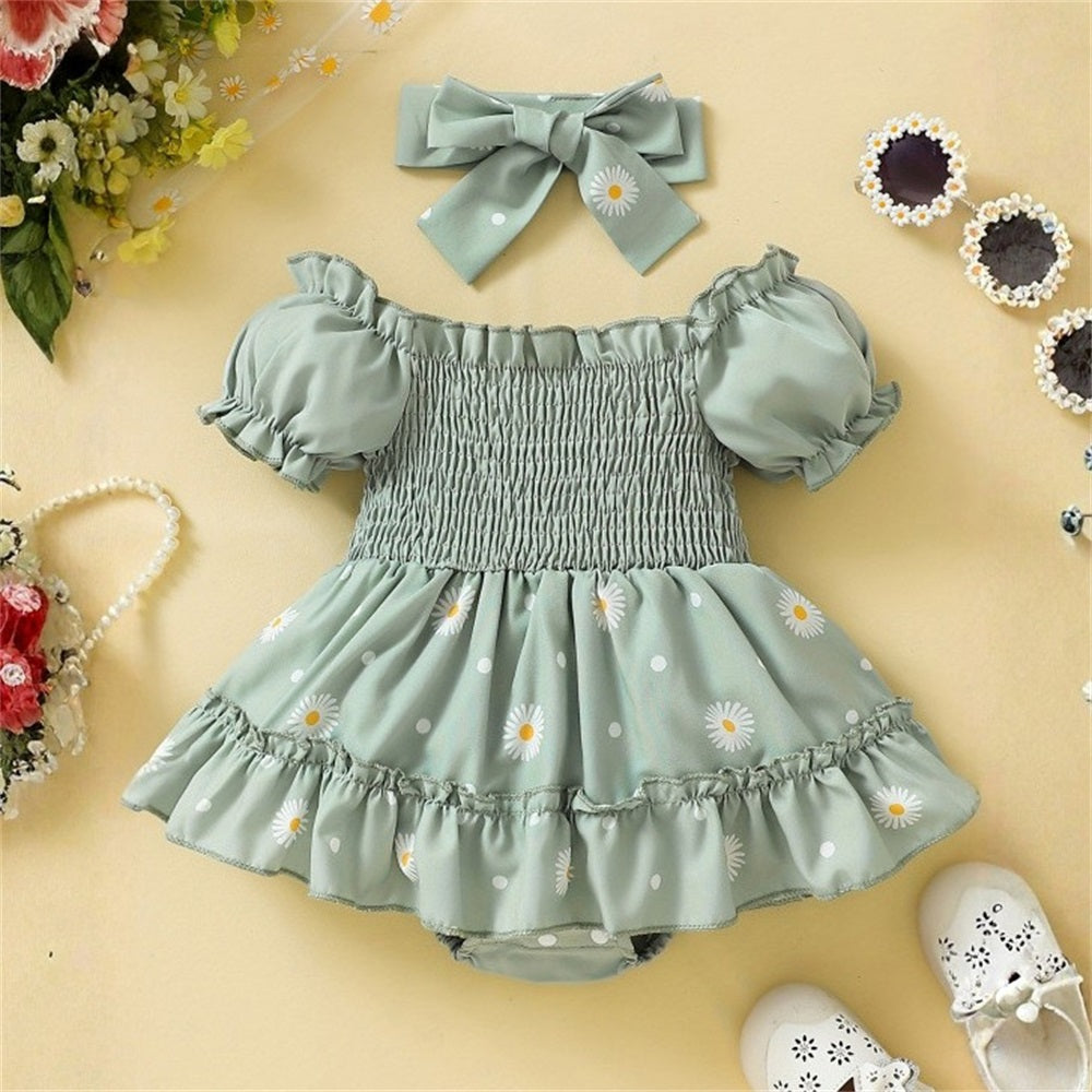 2PCS Stylish Daisy Printed Short Sleeve Baby Romper