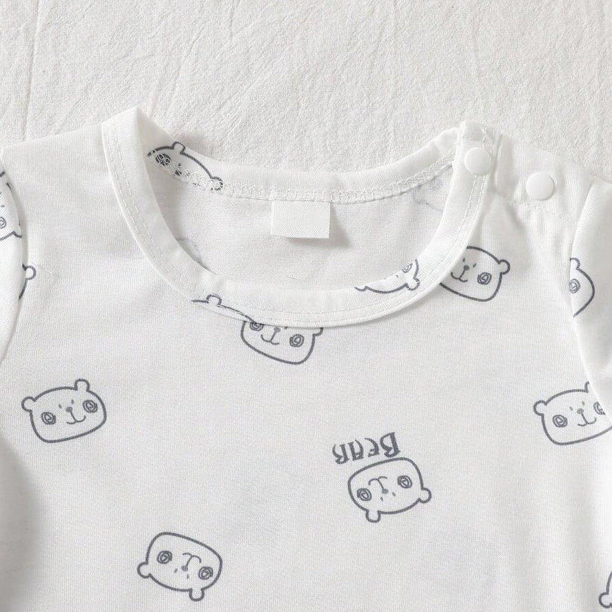Lovely Bear Print Short Sleeve Denim Baby Jumpsuit