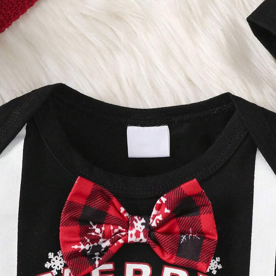 3PCS Dapper My 1st Christmas Letter Santa Plaid Print Baby Boy Set