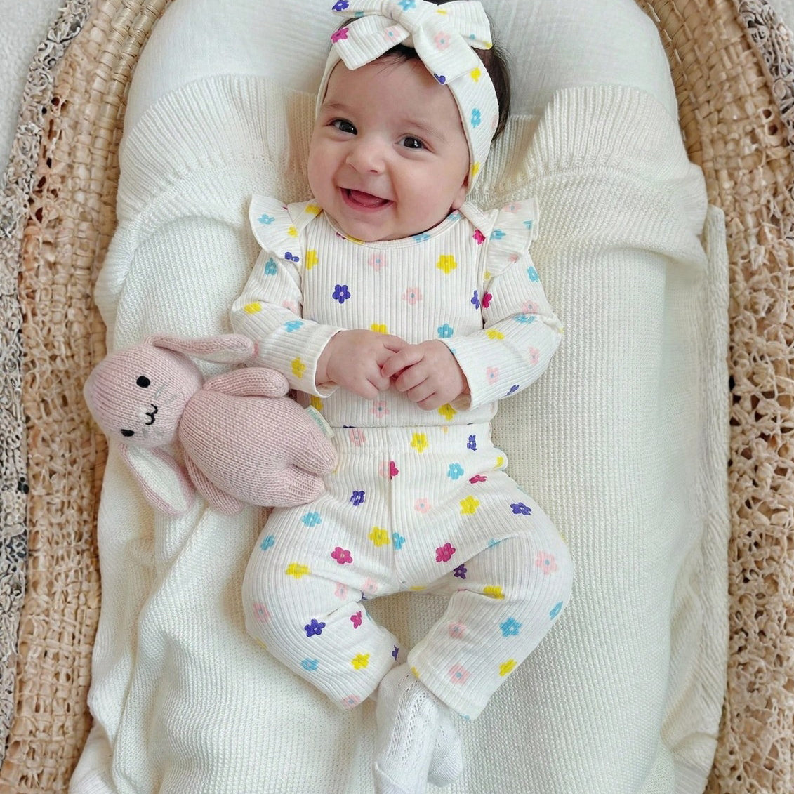 3PCS Cute All-Over Floral Printed Long Sleeve Baby Set
