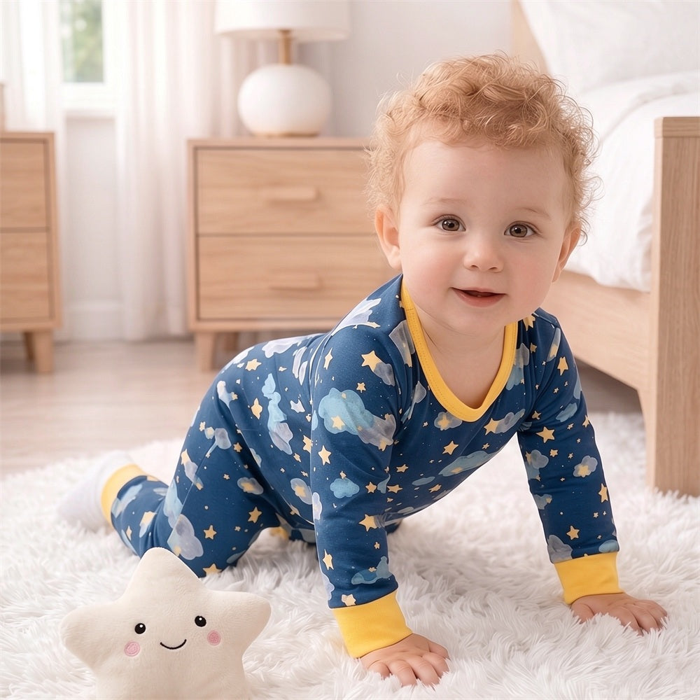 Lovely Cloud Printed Long Sleeve Baby Jumpsuit