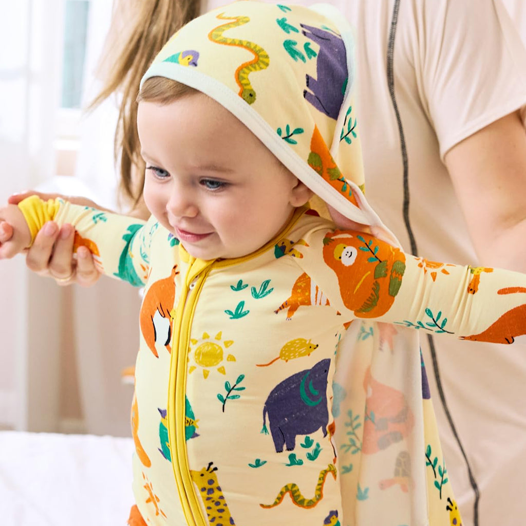 Allover Animal Printed Zipper Bamboo Viscose Baby Jumpsuit