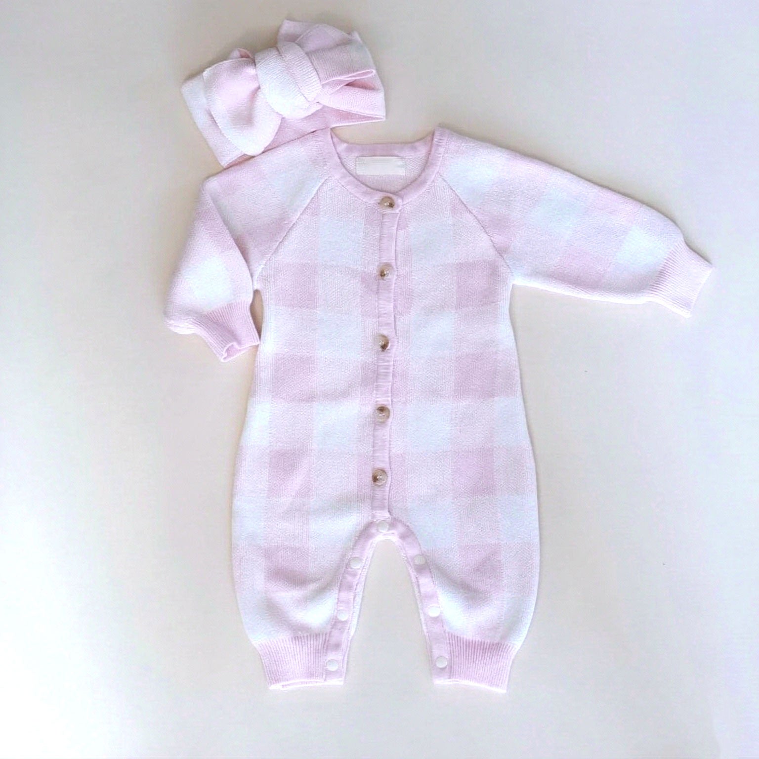 2PCS Sweet Plaid Printed Knit Long Sleeve Baby Jumpsuit