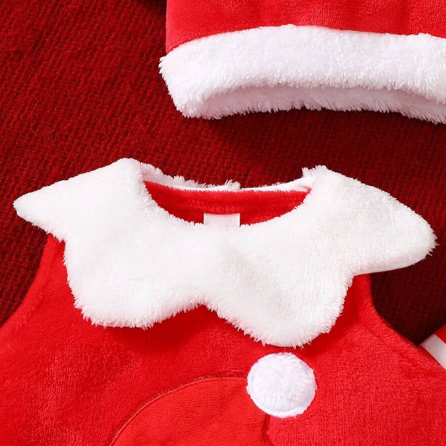 4PCS Lovely Santa Applique Stripe Print Long Sleeve Plush Baby Set