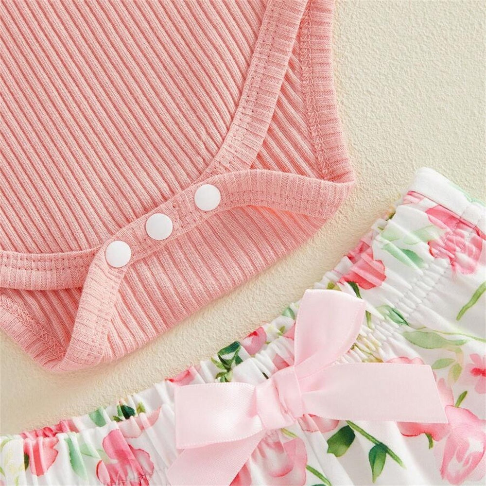 3PCS Pretty Floral Print Flutter Sleeve Baby Set