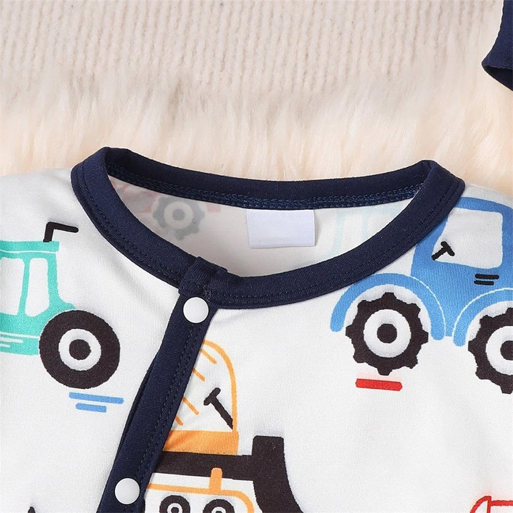2PCS Cute Cartoon Loader Print Long Sleeve Baby Jumpsuit