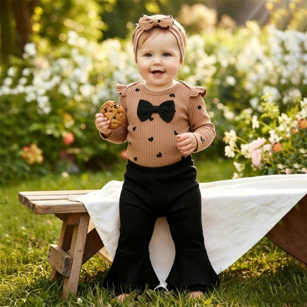 3PCS Grace Heart Printed Long Sleeve Baby Set