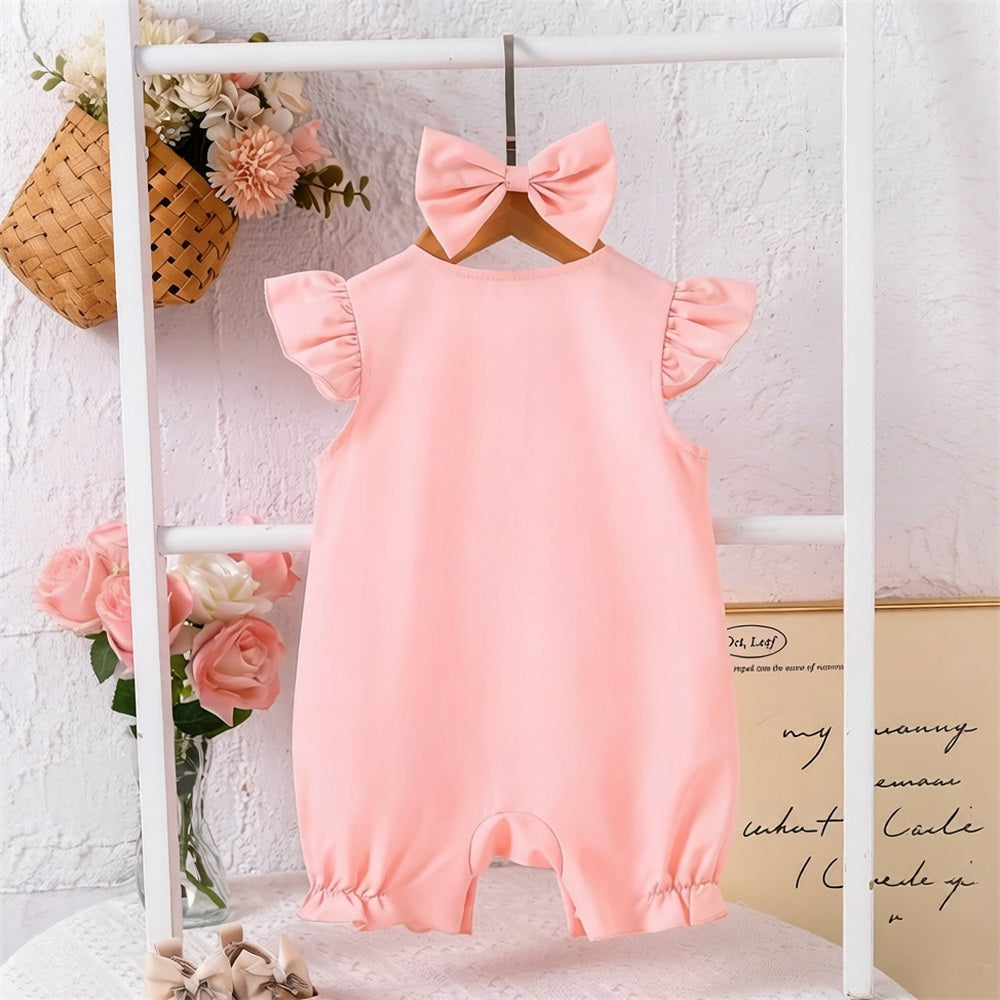 2PCS Lovely Solid Color Fly Sleeve Baby Jumpsuit