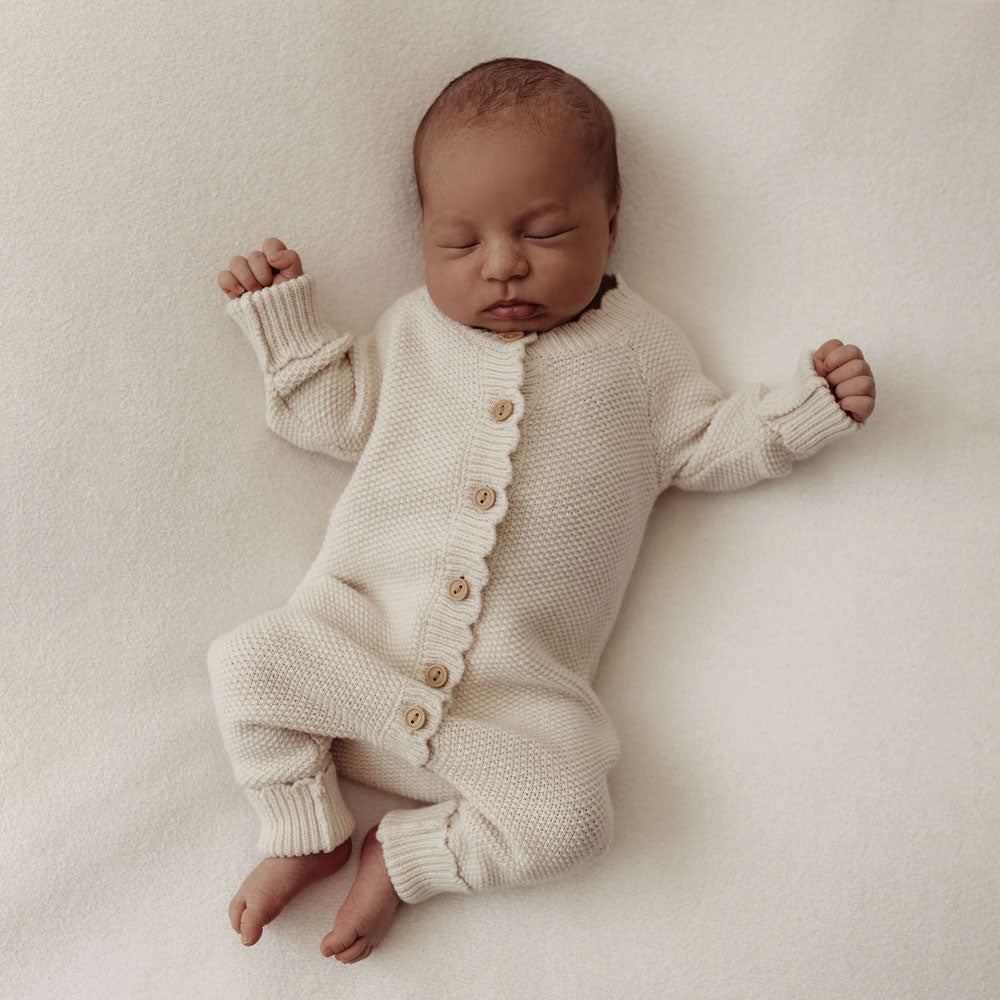 Cozy Solid Color Long Sleeve Baby Knit Jumpsuit