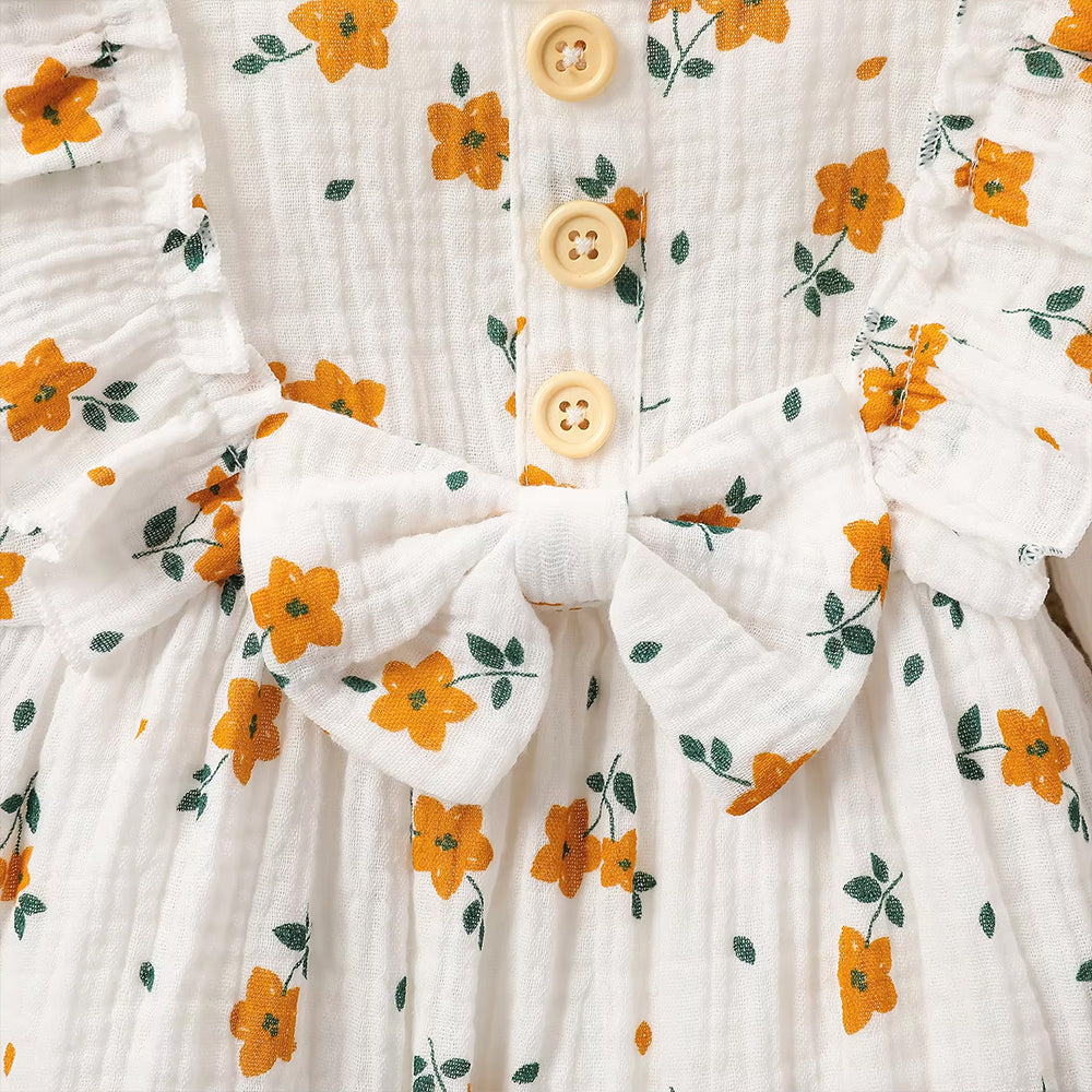 Vintage Baby Girl Floral Print Ruffle Long Sleeve Jumpsuit