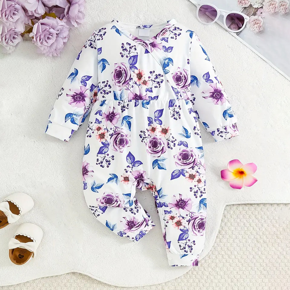 Sweet Allover Floral Printed Long Sleeve Jumpsuit