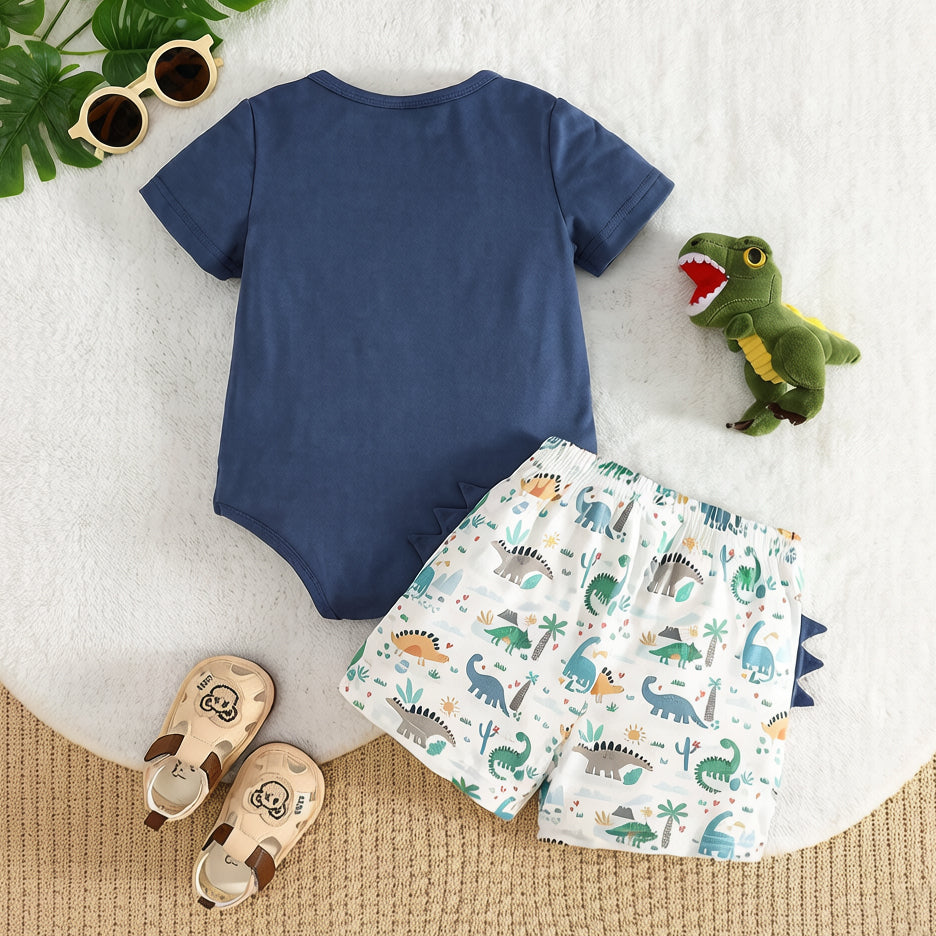 2PCS Casual Dinosaur Print Short Sleeve Baby Set