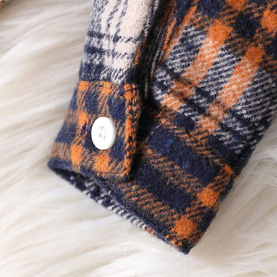 2PCS Comfy Plaid Printed Long Sleeve Hoodie Baby Set