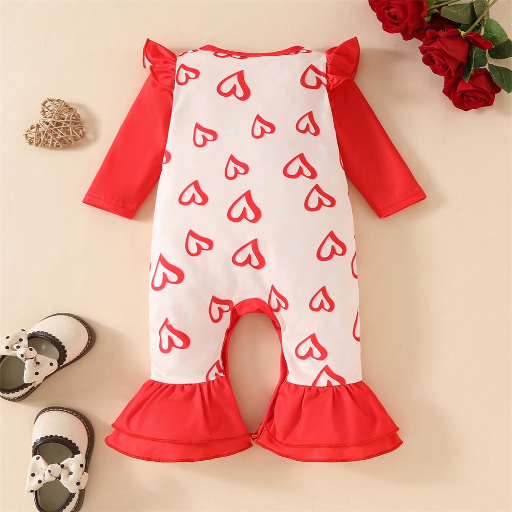 Pretty Heart Print Ruffle Long Sleeve Baby Jumpsuit
