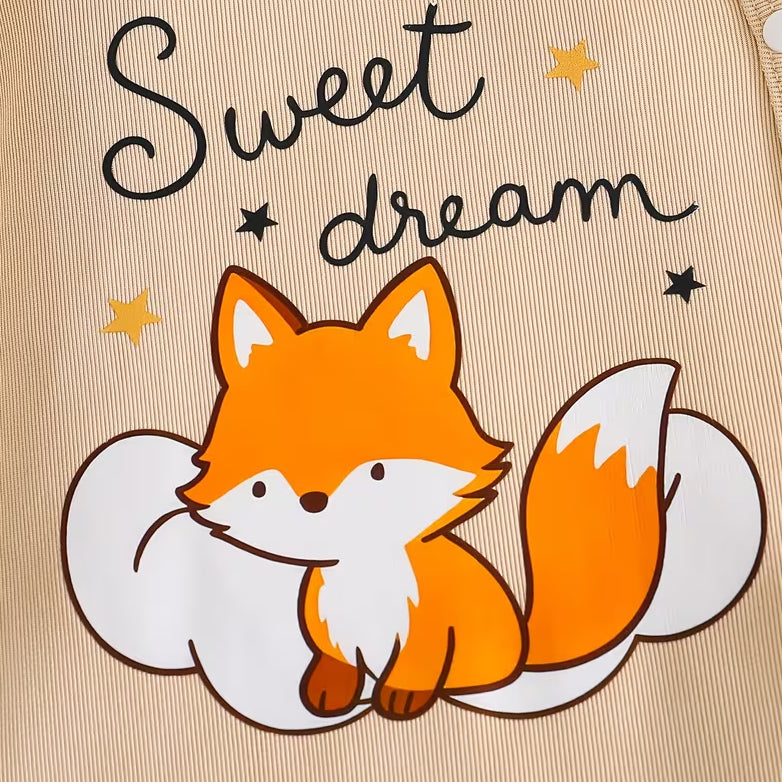2PCS Cute Sweet Dream Letter Fox Print Long Sleeve Baby Jumpsuit