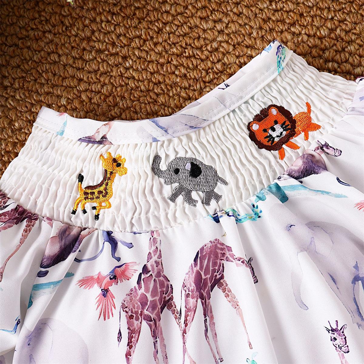 Casual Giraffe Printed Short Sleeve Baby Girl Romper