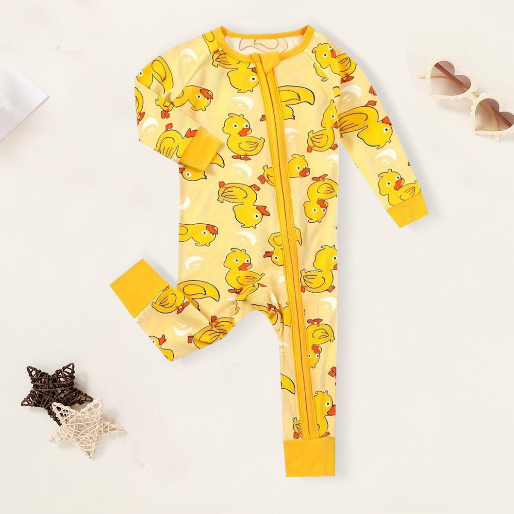 Allover Duck Printed Zipper Bamboo Viscose Baby Jumpsuit