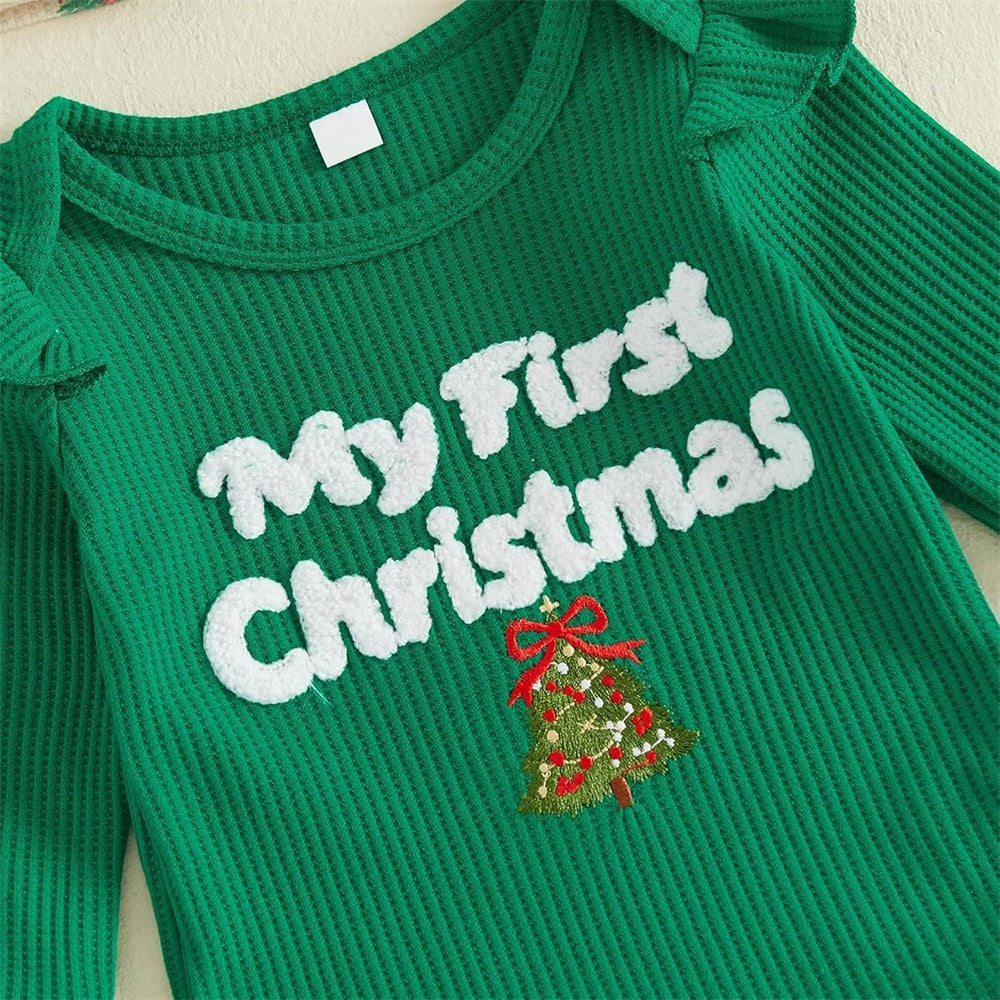 3PCS Sweet My First Christmas Tree Letter Applique Baby Set