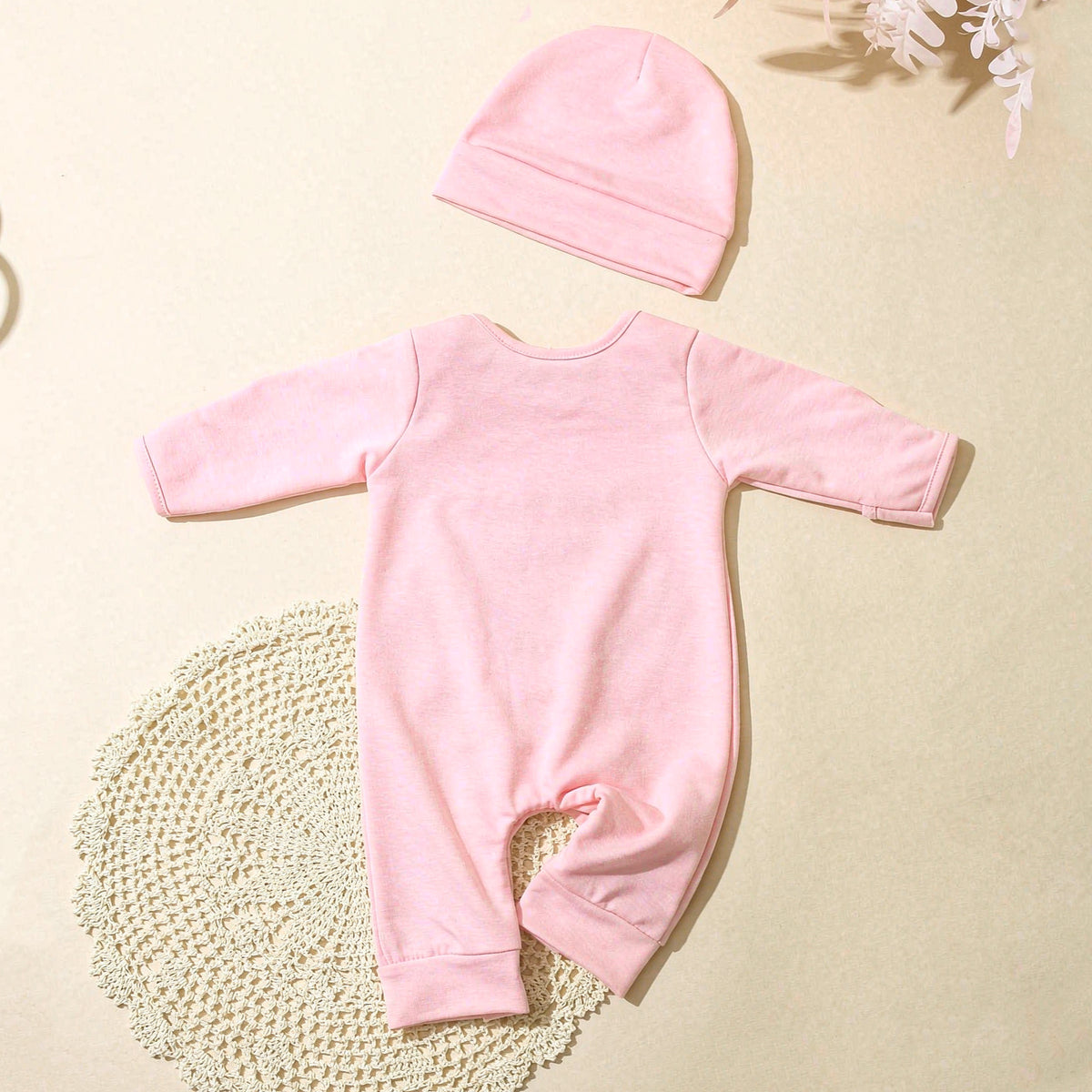 2PCS Pretty Daddy's Little Girl Letter Embroidery Solid Color Baby Jumpsuit