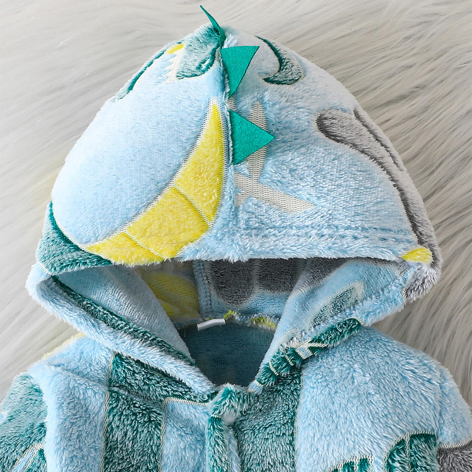 Cozy Dinosaur Pattern Plush Hooded Baby Jumpsuit