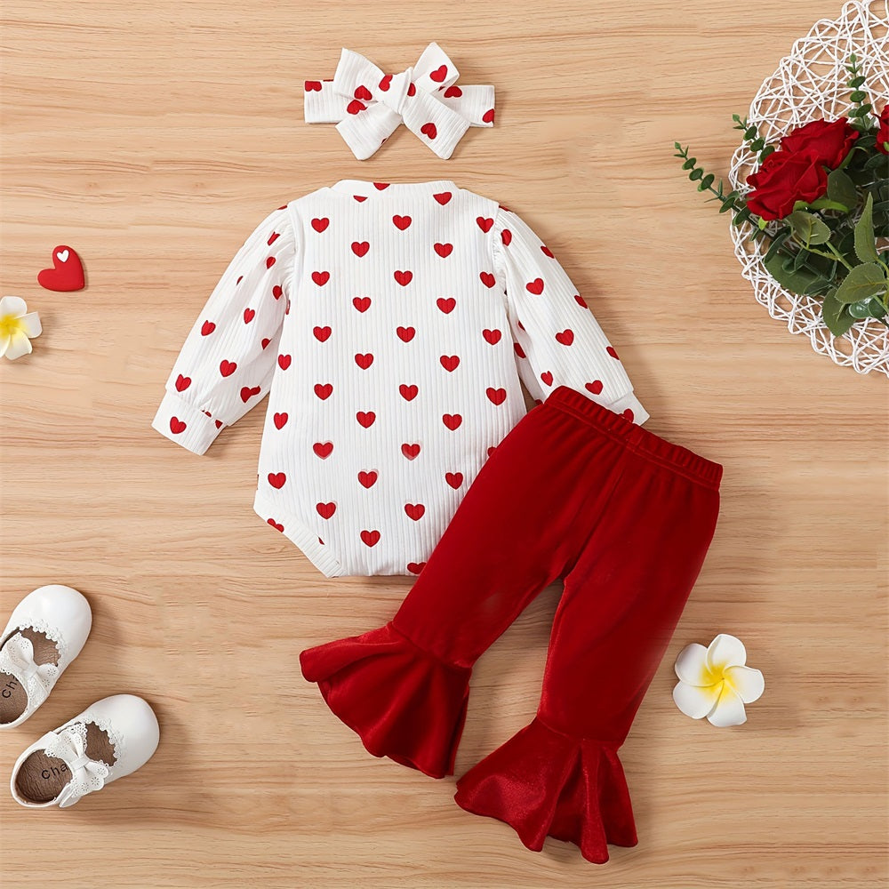 3PCS Casual Stylish Heart Printed Long Sleeve Baby Set