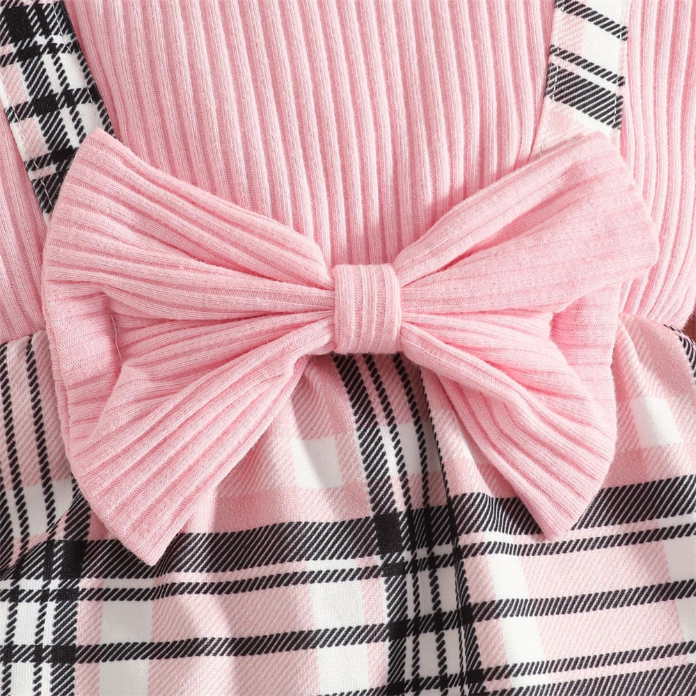 2PCS Sweet Plaid Printed Long Sleeve Baby Girl Jumpsuit
