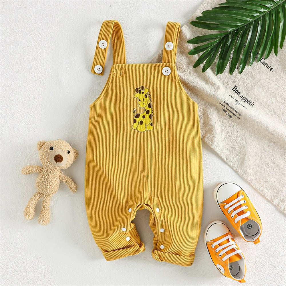 Comfortable Giraffe Embroidery Baby Overalls