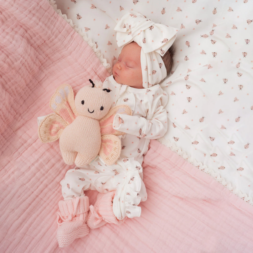 2PCS Cute Ladybug Print Ruffle Long Sleeve Baby Jumpsuit