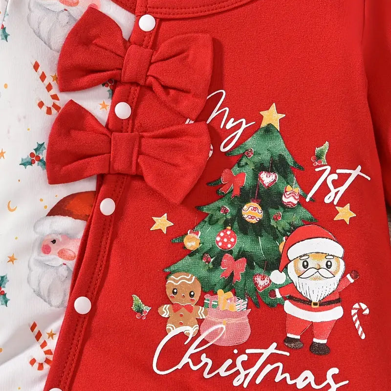 2PCS Lovely Santa Claus And Christmas Tree Printed Baby Jumpsuit