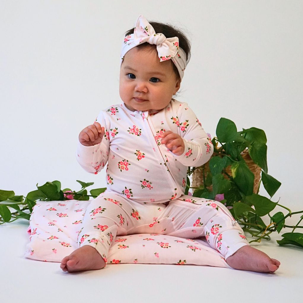 2PCS Sweet Floral Print Long Sleeve Zipper Baby Jumpsuit