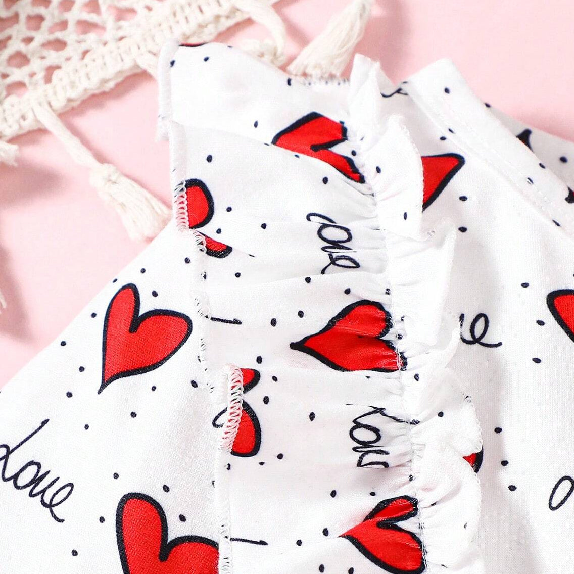 2PCS Heart and Letter Printed Long Sleeve Baby Jumpsuit