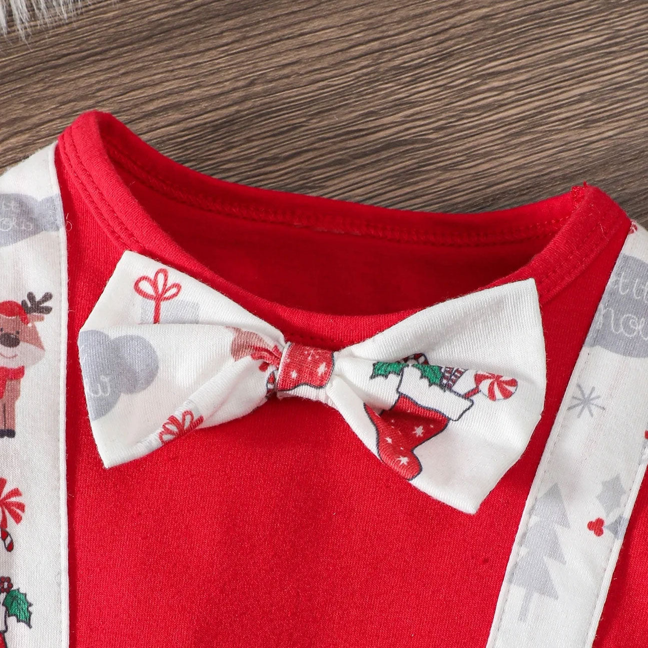 2PCS Adorable Christmas Santa Claus Elk Printed Baby Jumpsuit