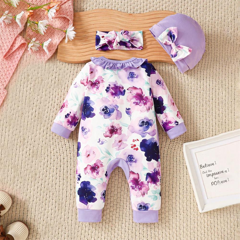 3PCS Daddy's Cute Princess Letter Floral Print Baby Jumpsuit
