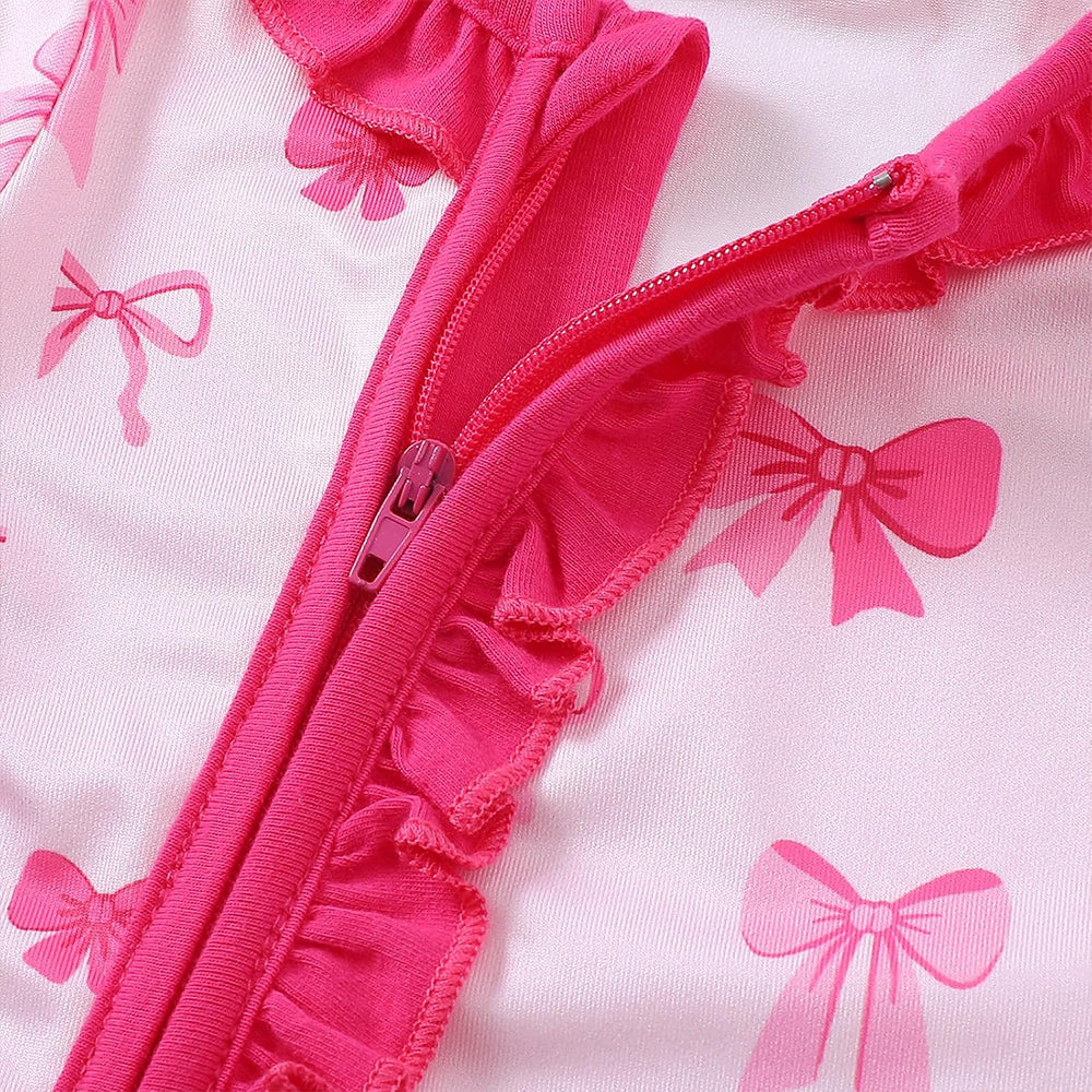 3PCS Pretty Bow Print Ruffle Zipper Long Sleeve Baby Jumpsuit