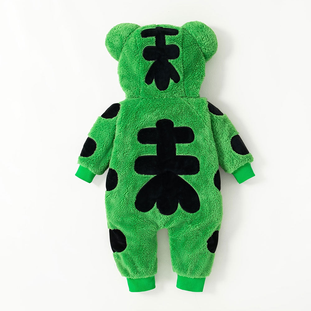 3D Fuzzy Frog Design Zipper Hoodie Baby Jumpsuit