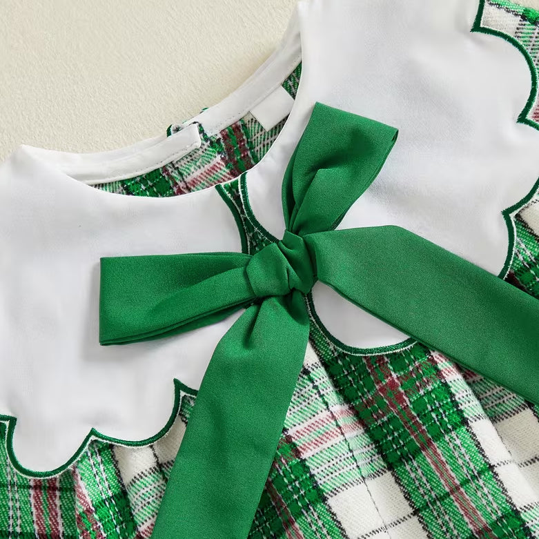 Lovely Plaid Printed Bow Long Sleeve Baby Christmas Romper