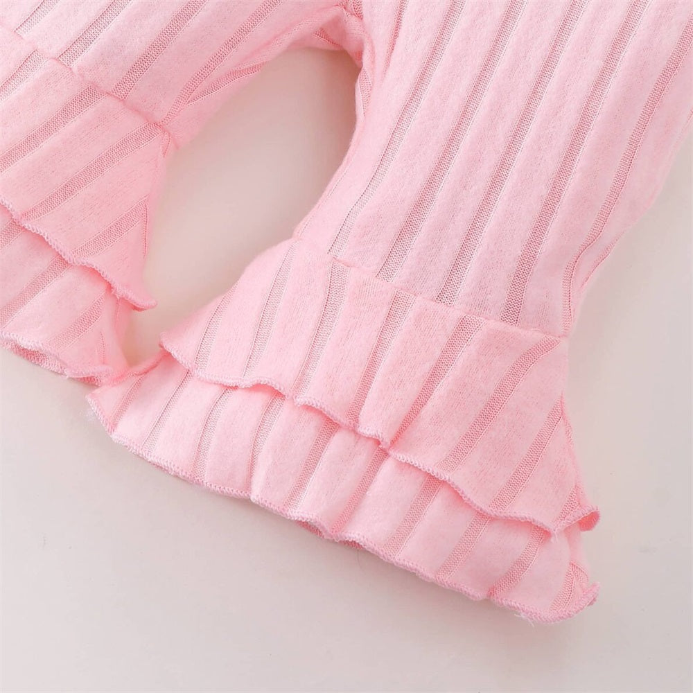 4PCS Floral Embroidery Rib Short Sleeve Baby Set