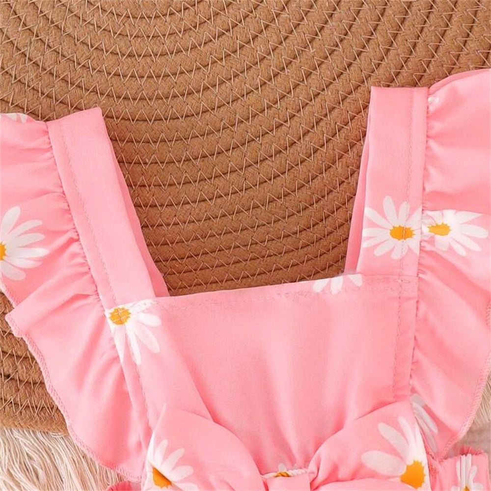 Summer Daisy Printed Ruffled Sleeveless Baby Romper