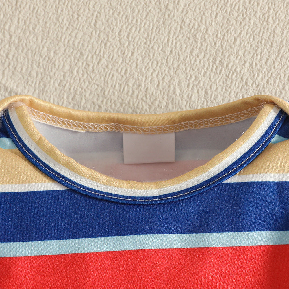 3PCS Chic Color-Block Stripe Print Denim Long Sleeve Baby Set