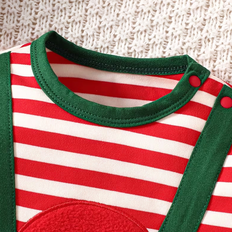 2PCS Cute Santa Applique Stripe Print Baby Christmas Jumpsuit