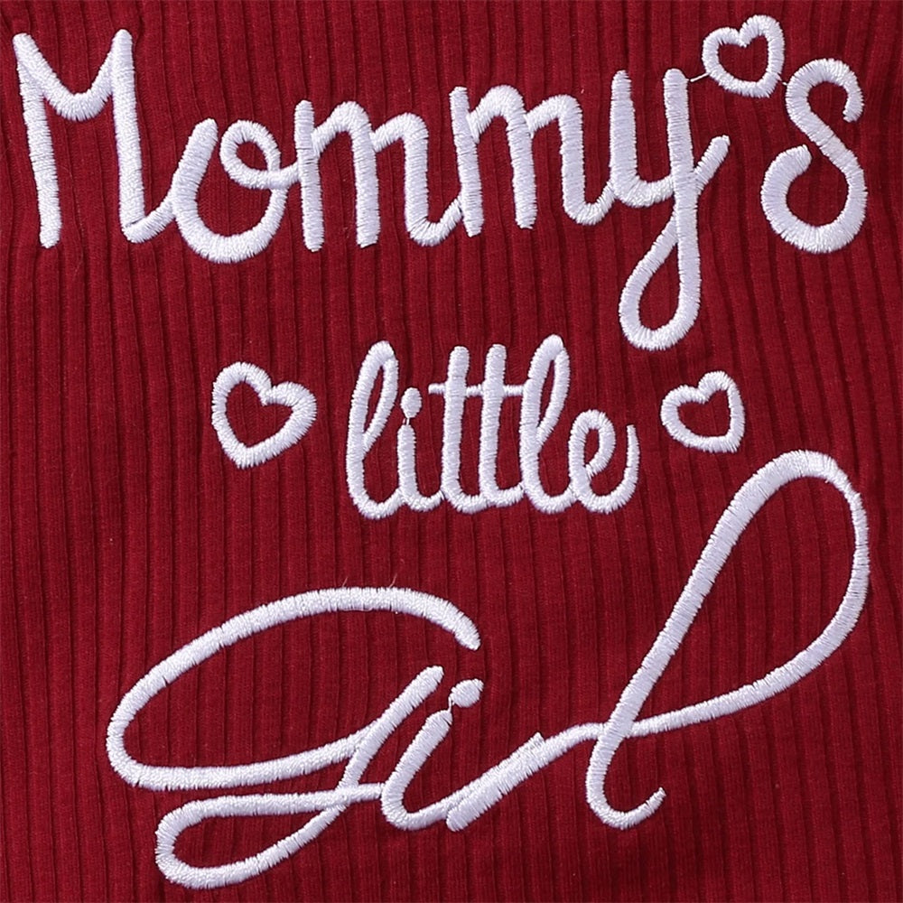 3PCS Mommy's Little Girl Letter Embroidery Floral Print Baby Set