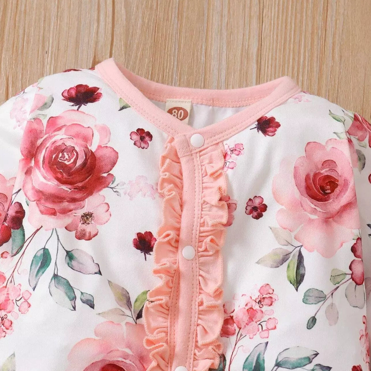 Classy Floral Printed Ruffle Long Sleeve Baby Jumpsuit
