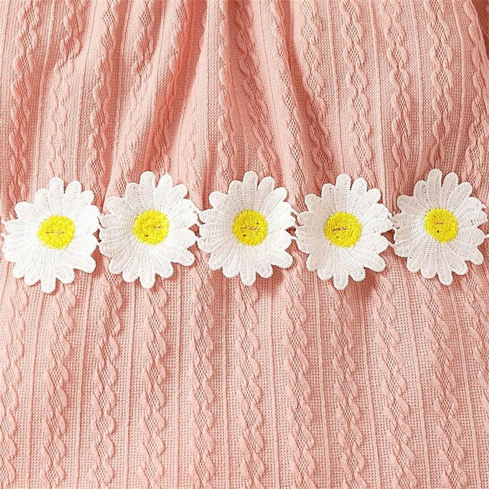 2PCS Lovely Solid Color Floral Appliqué Baby Jumpsuit