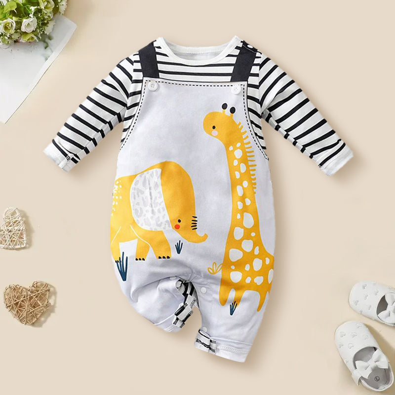 Cute Stripe Animal Printed Long Sleeve Baby Jumpsuit