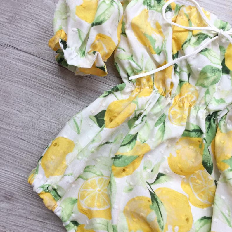 2PCS Lovely Lemon Print Short Sleeve Baby Romper