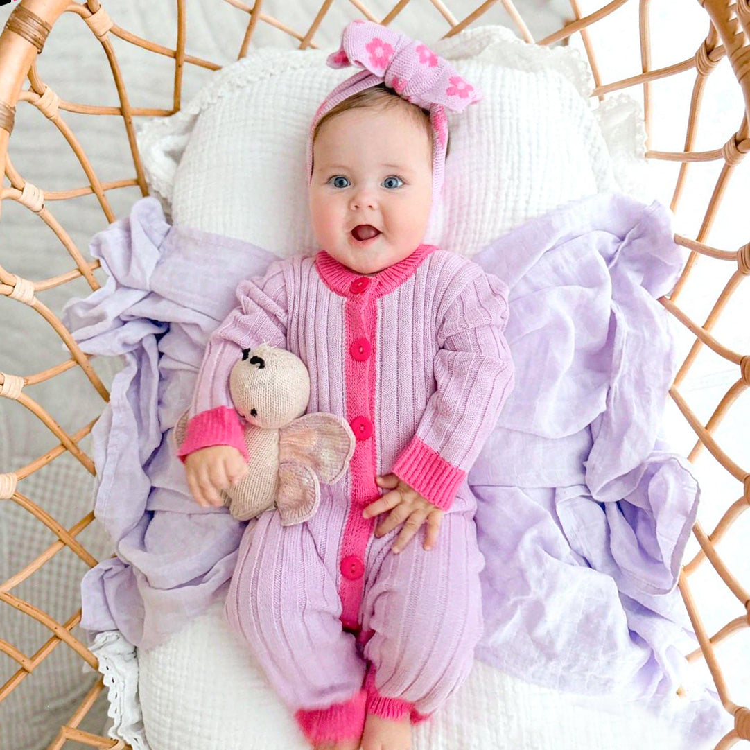2PCS Dreamy Color Blocking Knit Long Sleeve Baby Jumpsuit